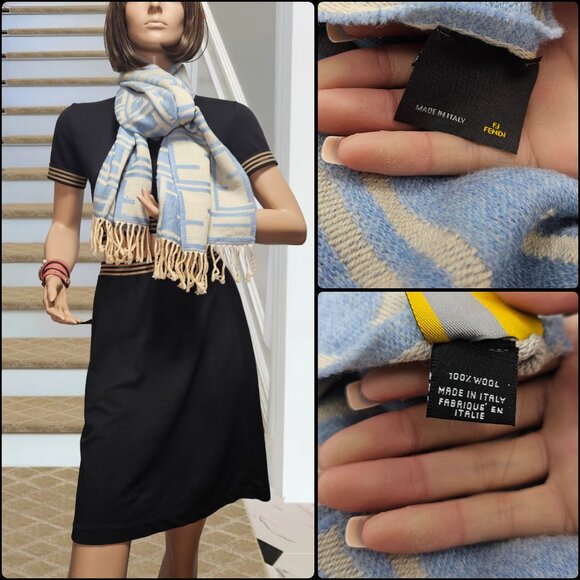 Fendi Zucca Blue and beige pattern Shawl - Picture 5 of 15